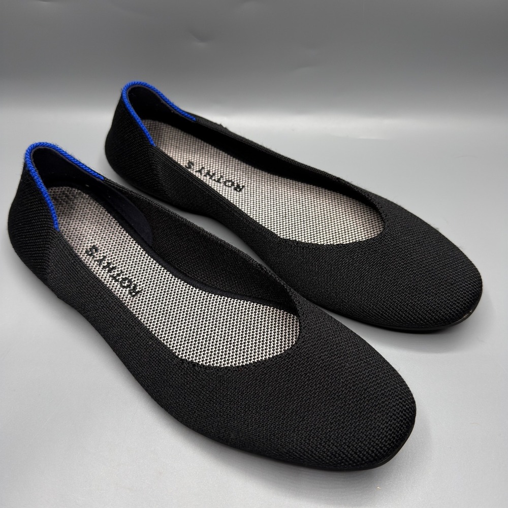 Rothy's Flats Womens 10 Black Square Toe Slip On Knit Shoe